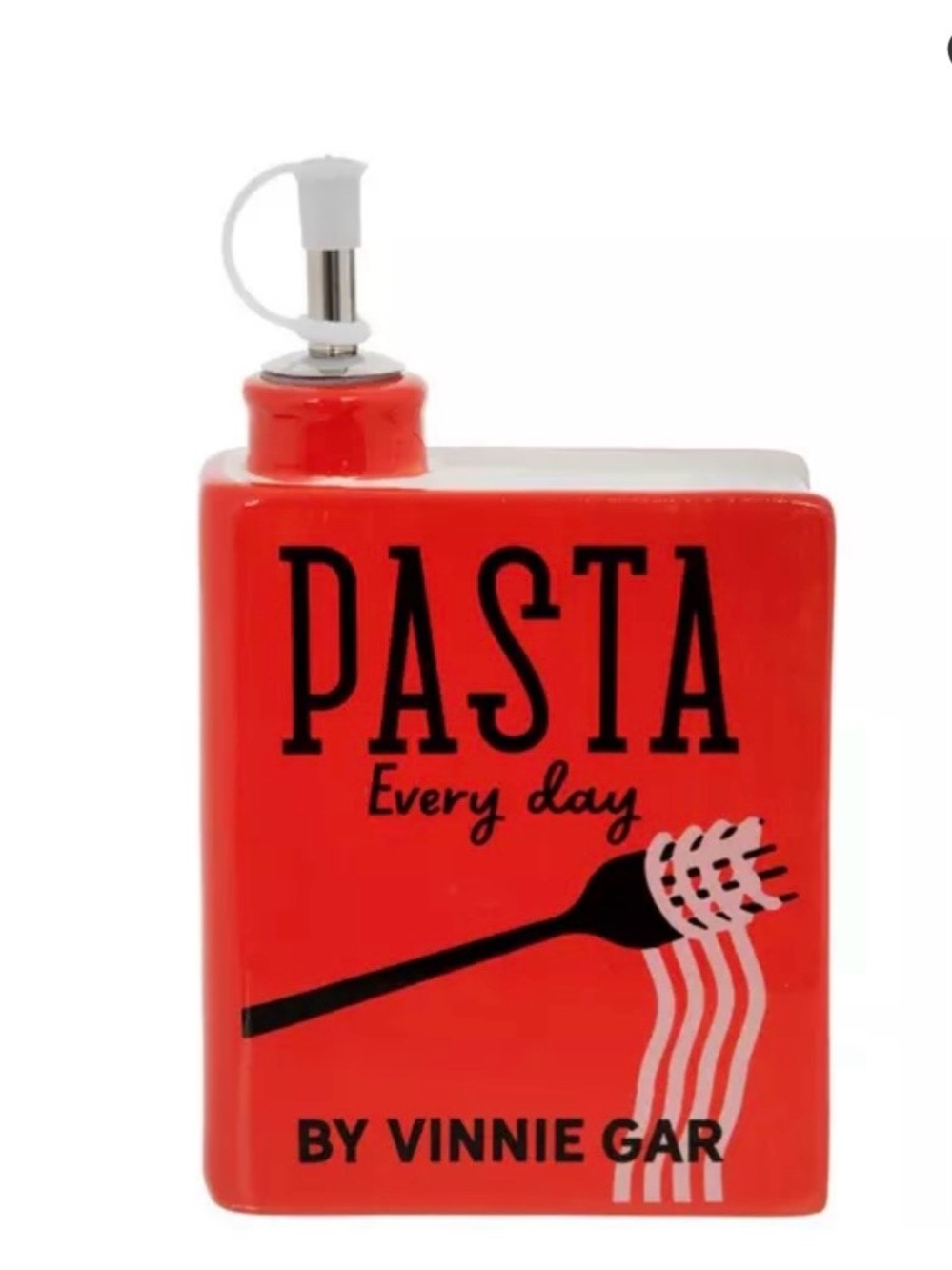 Red 'Pasta Every Day' Ceramic Cookbook Oil Dispenser by